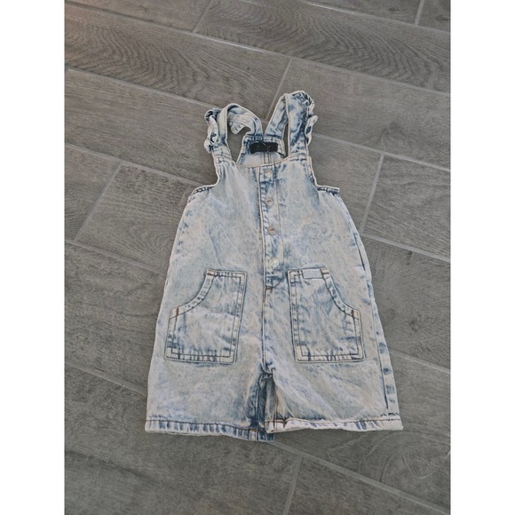 7 For All Mankind Baby Denim‎ Overalls Romper Blue Acid Wash 18M Girls - Picture 1 of 4